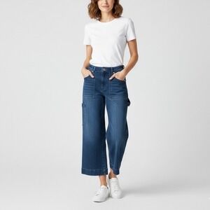 Maeve Anthropologie Gardener Carpenter High Rise Wide Leg Crop Jeans Dark Sz 28